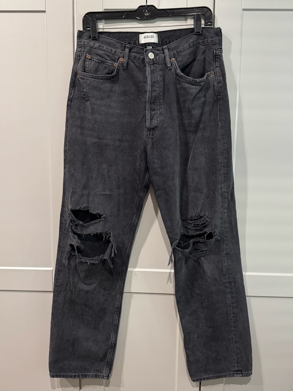 Agolde Women’s Black Distressed Wide-Leg Jeans